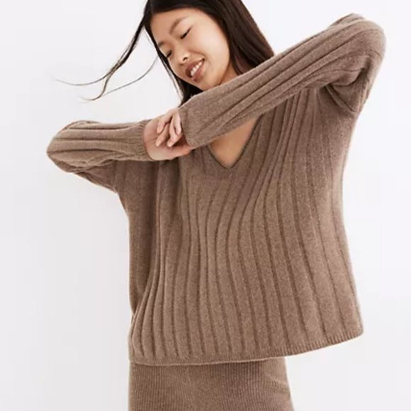 Madewell Sweaters - Madewell (Re)sourced Cashmere Stitched-Rib V-Neck Sweater